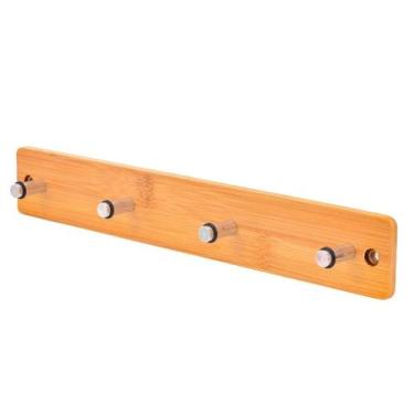 Imagem de Gancho de Parede Adesivo 4 hastes Rústico Bambu e Inox 33cm - Wincy Ca