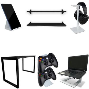 Imagem de Setup Kit Gamer Vexus Com Mesa 1,20 Prateleiras Suporte P/ Notebook Co