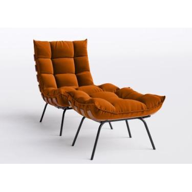 Imagem de Poltrona Costela Decorativa Com Puff Em Suede Terracota - Home Mobily 