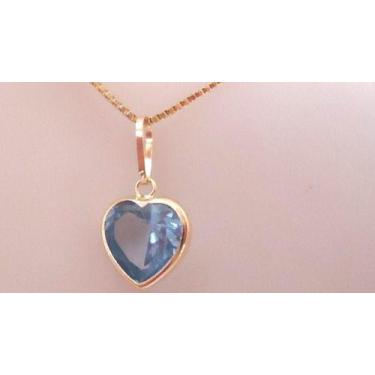 Imagem de Cordão Corrente 60cm E Pingente Coração Azul De Ouro 18k 750 - RD Maga