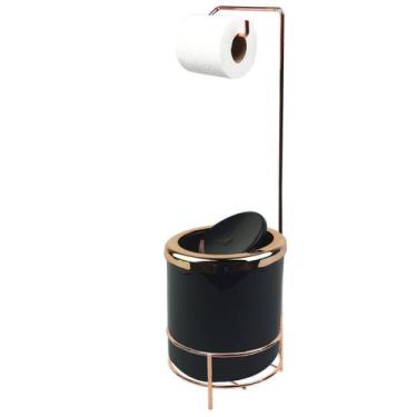 Imagem de Suporte Porta Papel Higiênico lixeira Preto 5L Com Tampa Basculante Re
