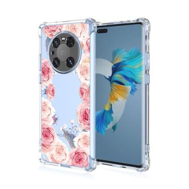 Imagem de RRXSYXL Capa para celular Huawei Mate 40 Pro com estampa floral transparente, proteção à prova de choque, capa de TPU macio para Huawei Mate 40 Pro, floral rosa