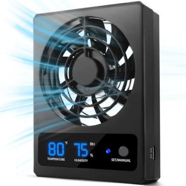 Imagem de Eckpo Ventilador de ventilação de répteis com sensor de umidade e alarme de alta temperatura, desumidificador de ventilador para gabinete de répteis e terrário, adequado para ambientes úmidos,