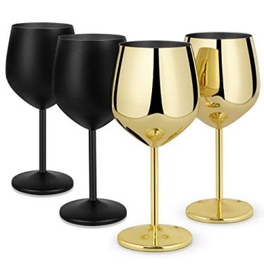 Imagem de Lifecapido Conjunto de 4 taças de vinho de aço inoxidável, taças de vinho de aço inoxidável de 530 ml, taças de vinho de metal com escova para festa, escritório, casamento, ótimo para vinho branco tinto, dourado e preto