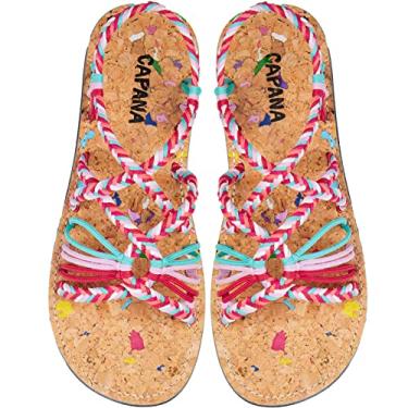 Imagem de Capana Sandálias rasteiras femininas de tecido - Trançado com tiras, sandálias de praia para mulheres verão elegante, sandálias boêmia de corda, sapatos femininos casuais de primavera, sapatilhas Boho