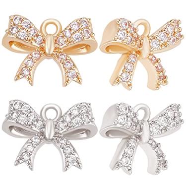 Imagem de Beebeecraft 12 peças, 2 cores, berloques de laço de zircônia cúbica, contas penduradas, ouro, prata, joias, achar para colar, pulseira, suprimentos de artesanato DIY