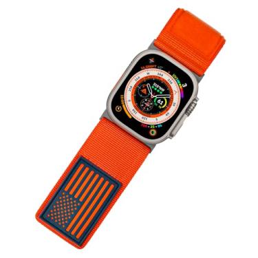 Imagem de Tefeca Pulseira Ultrawide com bandeira dos EUA Fortitude compatível com Apple Watch Ultra 2/Ultra de 49 mm, série 10 de 46 mm, séries 9/8/7 de 45 mm, SE2/SE/6/5/4 de 44 mm (laranja e prata, GG para 49