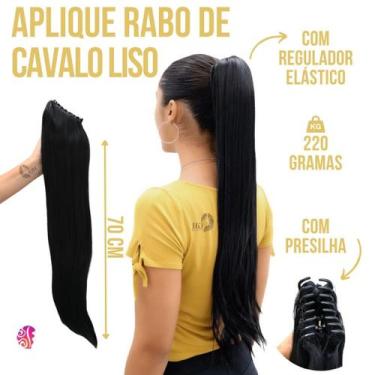 Imagem de Aplique Rabo De Cavalo Com Cabelo Liso Organico Premium 70Cm +Presilha