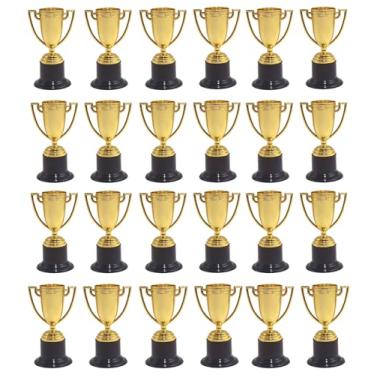 Imagem de YYaaloa Pacote com 24 mini troféus, taças de troféus de plástico douradas, 10 cm para crianças, prêmios para lembrancinhas, adereços, recompensas, adereços de prêmios vencedores, torneios esportivos,