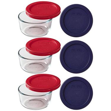 Imagem de Conjunto de 9 peças de vidro Pyrex para armazenamento de alimentos com 2 tampas coloridas
