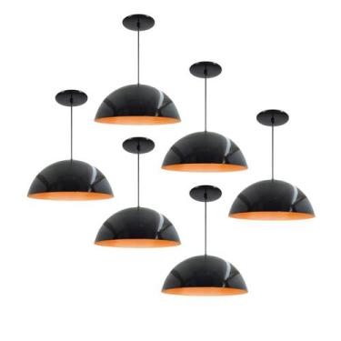 Imagem de Kit 6 Luminária Pendente Meia Lua 50cm Interior Laranja Com Fiação 110