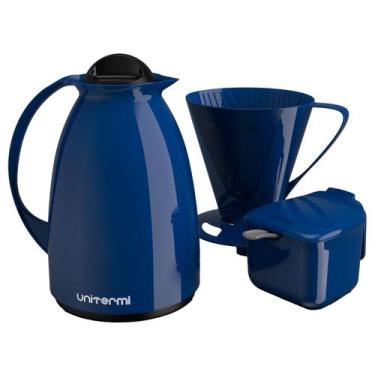 Imagem de Kit Café Pratico Azul Garrafa Térm Açucareiro Porta Filtro - Unitermi
