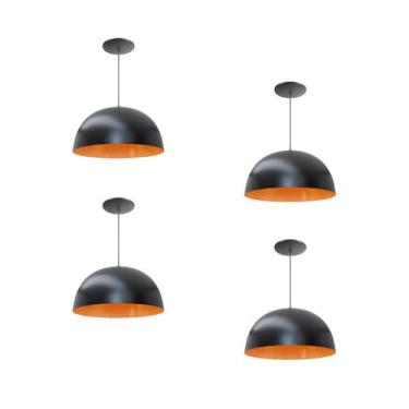 Imagem de Kit 4 Luminária Pendente Meia Lua 24cm Com Interior Laranja Fiação 110
