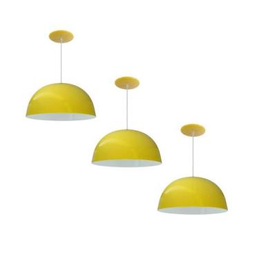 Imagem de Kit 3 Luminária Pendente Meia Lua 24cm Com Interior Branco Brilho Fiaç