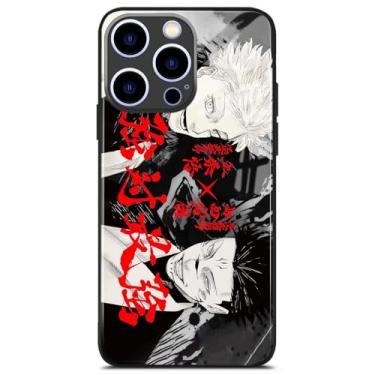 Imagem de Akatxezy JJK Satoru vs. Megumi Sukuna Anime personagem capa de telefone de vidro temperado, capa brilhante, capa com design de mangá para iPhone 16 Pro