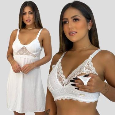 Imagem de Kit Amamentação Camisola Renda + Sutiã Renda Poliamida Gestante - Char