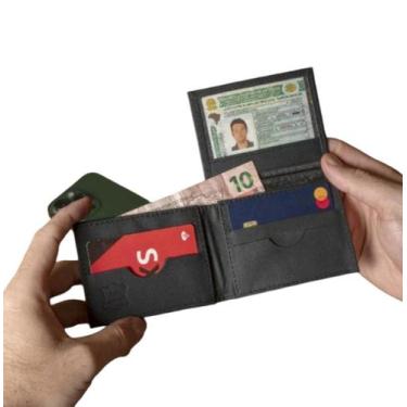 Imagem de Carteira Masculina Couro Legítimo Preto Modelo L Visor CNH Porta Cartã