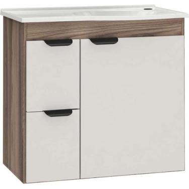 Imagem de Gabinete de Banheiro Branco e Tamarindo em Madeira com Lavatório Marga