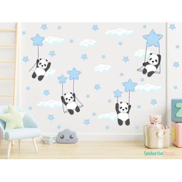 Imagem de Adesivo De Parede Panda Balanço Estrelas Rosa Bebê - senhorita decor, 