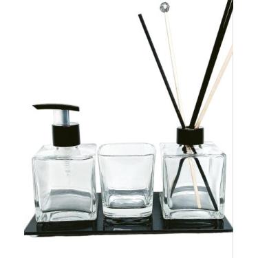 Imagem de Kit Lavabo Banheiro Aromatizador e Porta Sabonete de Vidro Copo e Band