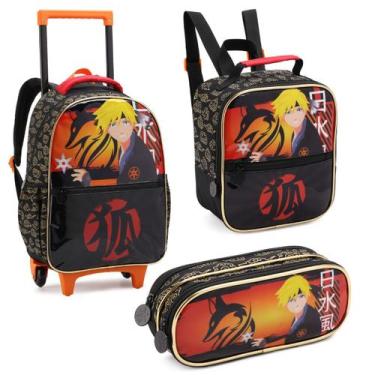 Imagem de Kit Mochila Escolar com 3 Peças, Mochila com Rodinhas, Lancheira e Est
