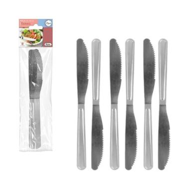 Imagem de Jogo Kit 6 Facas Com Serra Mesa Aço Inox Utensílio Cozinha - Zein