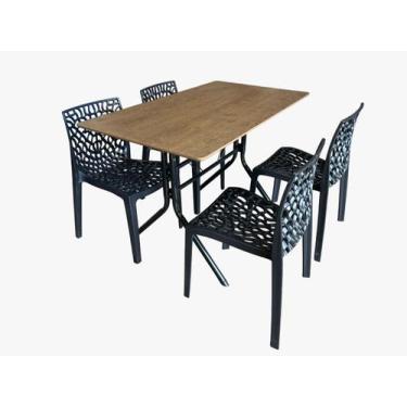 Imagem de Conjunto Jogo De Mesa 70x120 Com 4 Cadeiras Gruvyer Sala de Jantar Res