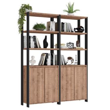 Imagem de Estante Livreiro 4 Portas Estilo Industrial Chess F04 Preto/Solanum - 