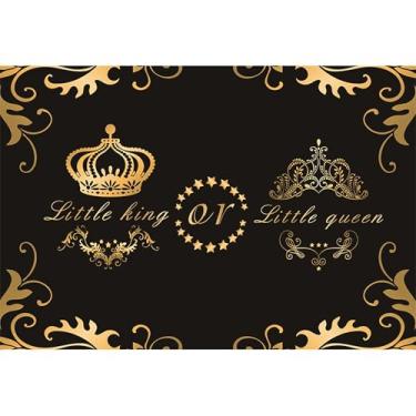 Imagem de Baocicco Pano de fundo de chá de bebê de 2,4 x 2 m revelador de gênero para menino ou menina, pano de fundo de coroas douradas reais para fotografia de bebê menino ou menina, adereços de cabine de