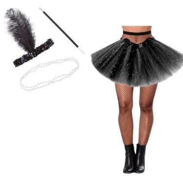 Imagem de Fantasia anos 60 melindrosa can can Saia Meia tiara e colar - Em Fanta