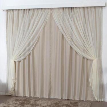 Imagem de Cortina Sala Quarto Blackout Voal Trilho Suisso 3M Bege - Casa Show En