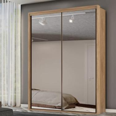 Imagem de Guarda Roupa Solteiro MDF 2 Portas Espelho 170 cm Qualitá Belmax, Carv