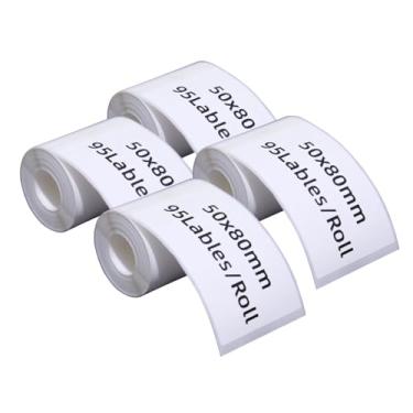 Imagem de DYKJGS Adesivos térmicos M110/120/220/221 impressora de etiquetas 4 rolos brancos 50 mm x 80 mm etiquetas adesivas para escola casa (4, 50 mm x 80 mm)