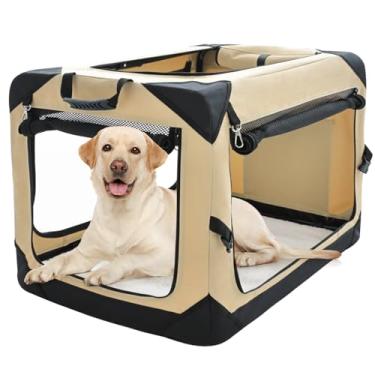 Imagem de pettycare Caixa Dobrável para Cães de 42" para Cães Grandes, Canil Macio Dobrável de 4 Portas com Janelas de Malha À Prova de Mastigação, Caixa para Cães de Viagem Interna e Externa, Caixa Lateral Mac