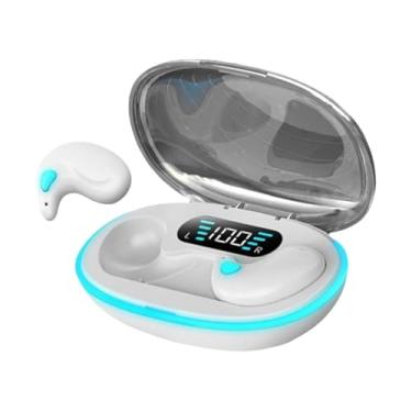 Imagem de AsrMyjcx Fones de ouvido intra-auriculares com redução de ruído para esportes, corrida, portátil, ergonômico, com microfone, com estojo de carregamento, Branco