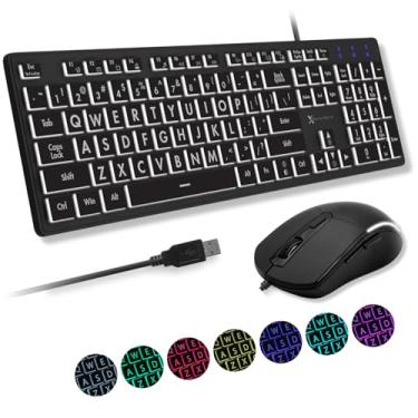 Imagem de X9 Performance Combo de Teclado e Mouse Iluminados com Impressão Grande e Retroiluminação - Teclado com 104 Teclas e Mouse Ambidestro USB para PC e Chrome