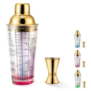Imagem de COCSKERQL Conjunto de Coqueteleira de Vidro, Coqueteleira Misturadora de Martini de 14 Onças com Filtro Integrado, Medidor, Coqueteleira para Bebidas, Misturador de Álcool Margarit(14 Onças, Vermelho)
