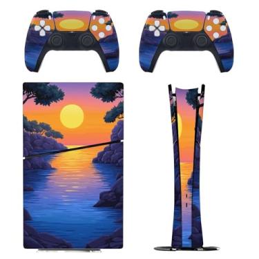Imagem de Skin for PS5 Slim Digital Edition, capa adesiva para console e controle PlayStation 5, película protetora removível fácil de envolver acessórios para jogos, decalque capa completa - River