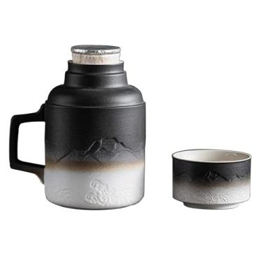 Imagem de Xícara De Chá Portátil De Grande Capacidade, Bule De Chá E Caneca Com Tampa, Conjunto De Xícara De Chá Chinês Para Sala De Estudo De Escritório(Black white)