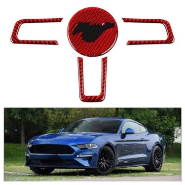 Imagem de Ikuesm compatível com ford mustang gt 2015-2020 fibra de carbono painel do carro capa guarnição adesivo decoração quadro acessórios interiores do carro(A set(Red))