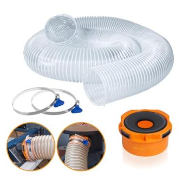Imagem de POWERTEC Mangueira de coleta de poeira de PVC flexível de 10 cm x 25 cm com 2 braçadeiras de chave e adaptador de porta de poeira para serra de mesa, serra de fita, plaina, junção, marcenaria e