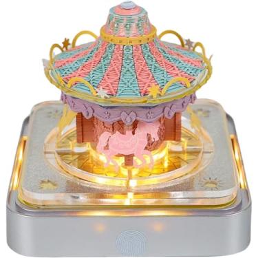 Imagem de Bloco de notas 3D Escultura de papel do Carousel rasgado à mão, requintado criativo antiaderente Sticky Note DIY Post Notes, cartões para escritório (Carousel)