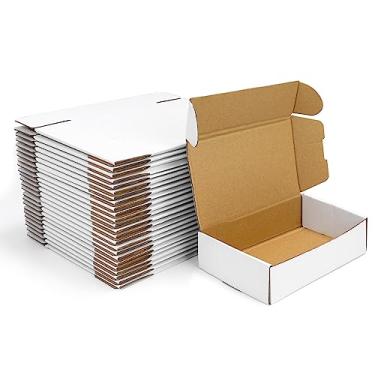 Imagem de Pearwow Conjunto de 25 Caixas de Remessa, 8" X 6" X 2" Caixa de Papelão Ondulado Branco, Caixas de Correio para Embalagem, Correspondência, Negócios, Literatura, Presente