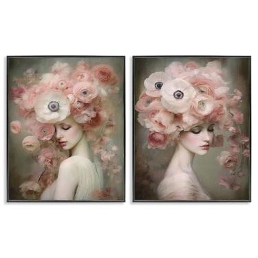 Imagem de Stupell Industries Conjunto de arte de parede giclée emoldurado com 2 peças Coral Blush de RileyB, moldura preta, 28 x 35 cm