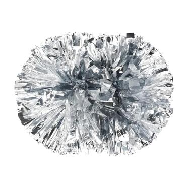 Imagem de NICOLEKAY Pacote com 2 Pompons de Torcida com Cabo de Bastão, Pompons Coloridos de Arco-Íris para Torcida Esportiva, Espírito de Equipe, Crianças E Adultos (Prata)