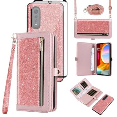 Imagem de Asuwish Capa de telefone para LG Velvet 5G/LGVelvet Verizon G5 UW T-Mobile 2020 Capa de celular destacável com alça protetora de tela Bling Glitter Flip Card Holder LM G900UM 4G Tmobile feminino rosa
