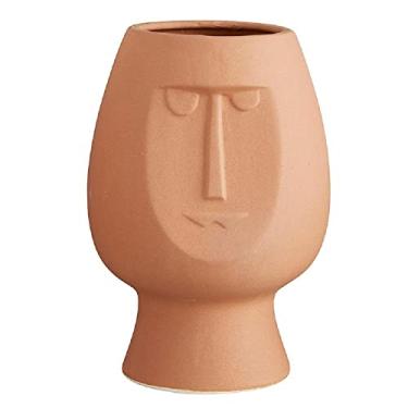 Imagem de 47th & Main Vaso para decoração de casa com cabeça de rosto grande de cerâmica moderna, 12,7 cm de diâmetro, terracota