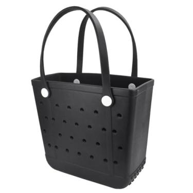 Imagem de UeKeKicg Bolsa de praia de borracha média, à prova d'água, lavável, à prova de areia, bolsas de mão de viagem para piscina, barco, trabalho, esportes, Preto, 15x5.9x12.6 inches, Aberto