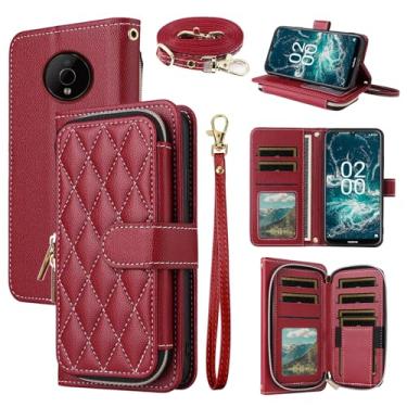 Imagem de Dswteny Argyle Capa carteira para Nokia C200 com alça de pulso, alça de ombro, bolsa de couro PU flip suporte para cartão de crédito acessórios capa de celular para N151DL C 200 200C 4G mulheres