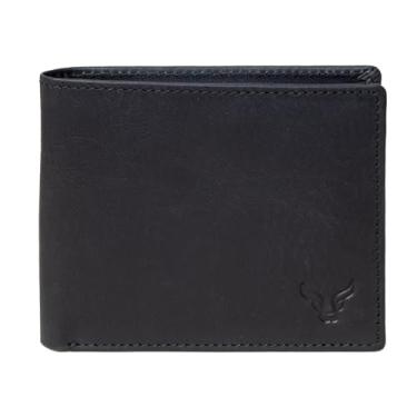 Imagem de Carteiras masculinas de couro real com proteção RFID – carteira dupla fina, porta-cartões minimalista ou caixa de presente multifuncional, Preto, Carteira dobrável